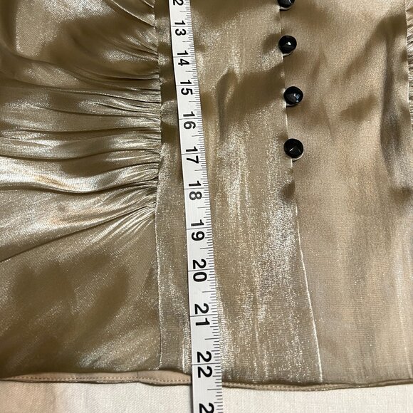 Escape by Joanna Chen Sz 8 Metallic Sheer Button Blouse Ruched Waist Flare Cuff - Picture 7 of 8